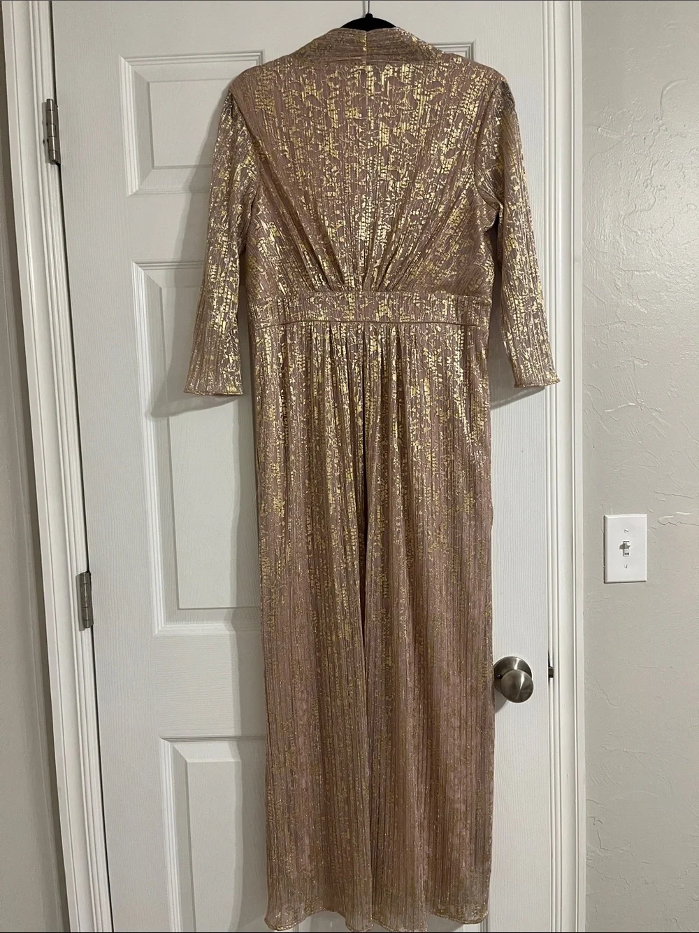 Chico’s Metallic Pleated Maxi Dress